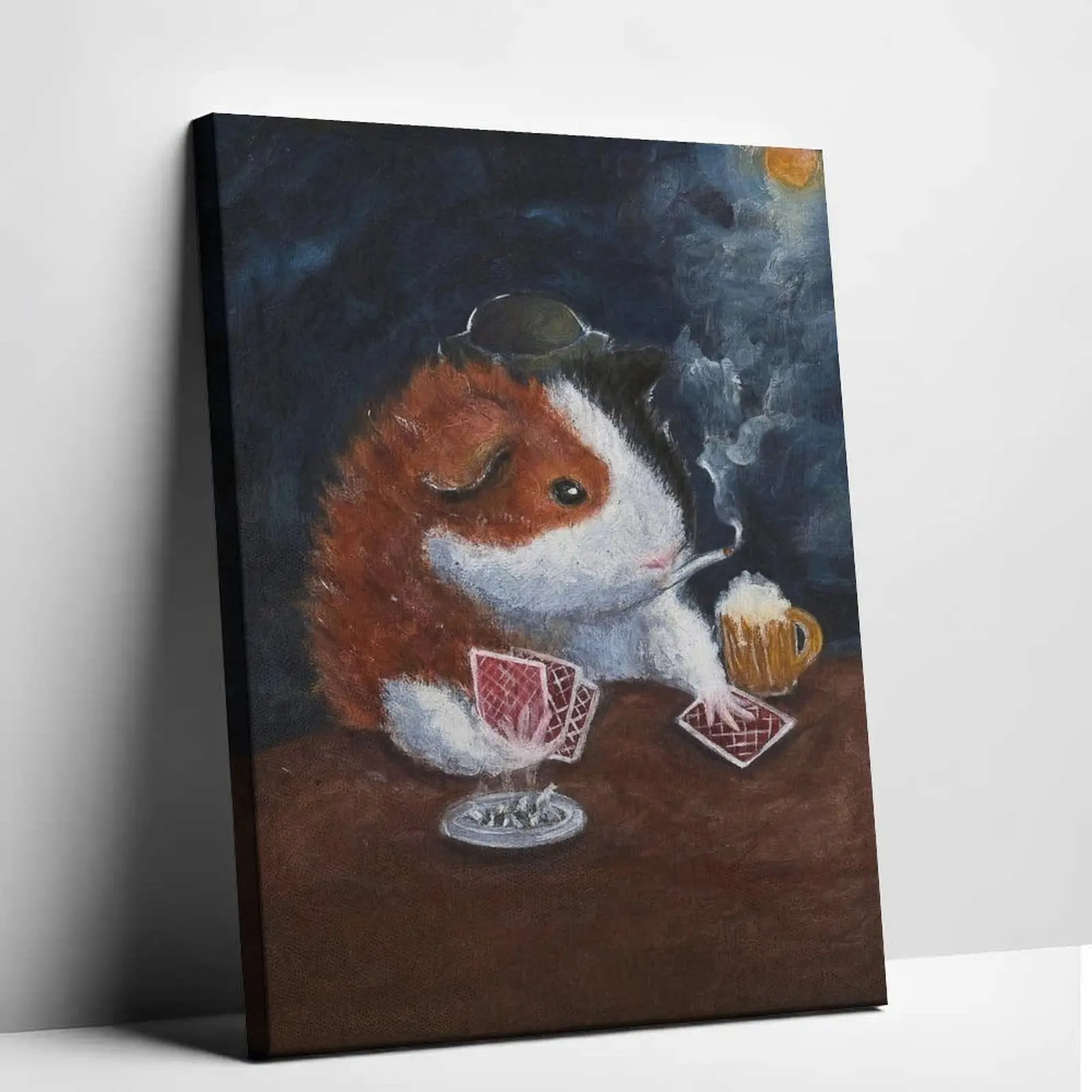 Funny Guinea Pig Playing Cards Canvas Wall Art Oil Painting Style Animals Playing Poker Poster Aesthetic Room Decor for Living Room Bedroom Man Cave Dorm Apartment Cute Pet Lover Gift Idea Animal Wall Art