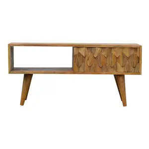Pineapple Carved Sliding Media Unit - Solid Wood (Oak-ish Finish)