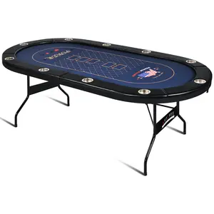 84'' 10 Player Poker Table Foldable Portable Casino Poker Table with Foldable Metal Legs, Casino Grade Felt Surface, Card Game Features tarot cards