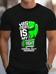 100% Cotton His Fight Is My Fight Cerebral Palsy Awareness Green Ribbon T-Shirt Women's Men's Graphic Tee Crew Neck summer vacation Tops