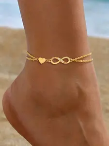Women's Stainless Steel Ankle Chain, Heart Initial Infinite Symbol Design, Casual All-Season Foot Jewelry