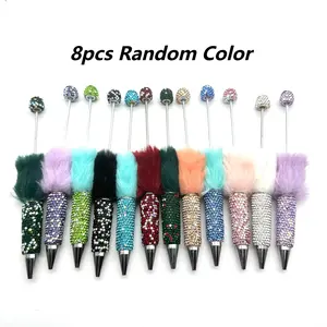 8 Piece DIY Full Diamond Plush Pen Set, Handmade Creative Colorful Ballpoint Pens, Teacher Office Stationery, Holiday Gift, Party Surprise