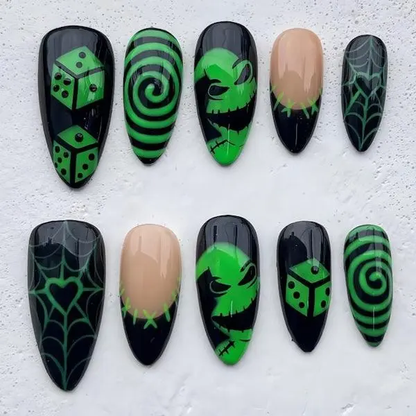 Nightmare Before Christmas Press On Nails | Oogied EBoogies Nail Set | FREE Adhesive Tabs FREE Nail File FREE Cuticle Stick