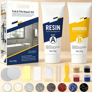 Porcelain and Fiberglass Repair Kit for Chips Cracks Holes, Bathtub Tile Shower Surface Restoration Set, Reusable Color Match Solution for Scratches Dents, Complete Home Repair Kit with Multiple Color Options