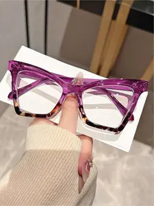 Trendy Tortoiseshell Eyeglasses, Retro Cat Eye Frame Eyeglasses for Women & Men, Fashion Eyeglasses for Work, Daily Clothing Decor, Perfect for Student Daily Use, Stylish Square Frames