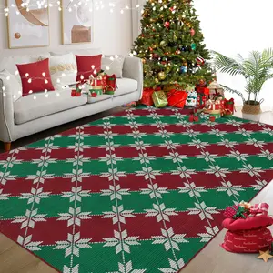 Garvee Christmas 8x10 Area Rug Non Slip Machine Washable Rug Low Pile Large Carpet for Holiday Decor Geometric Rugs for Living Room Bedroom Dining Room Christmas Pattern Print Red & Green