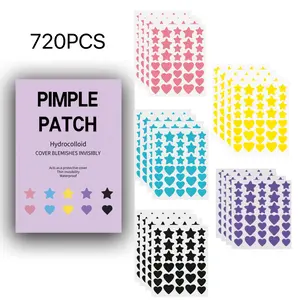 720 Pcs Acne Patch, Large Quantity, Gentle Non-Irritating Star & Heart Design, Multi-Color Facial Skin Coverage, Cover Blemishes Invisibly, Perfect for Parties and Photoshoots