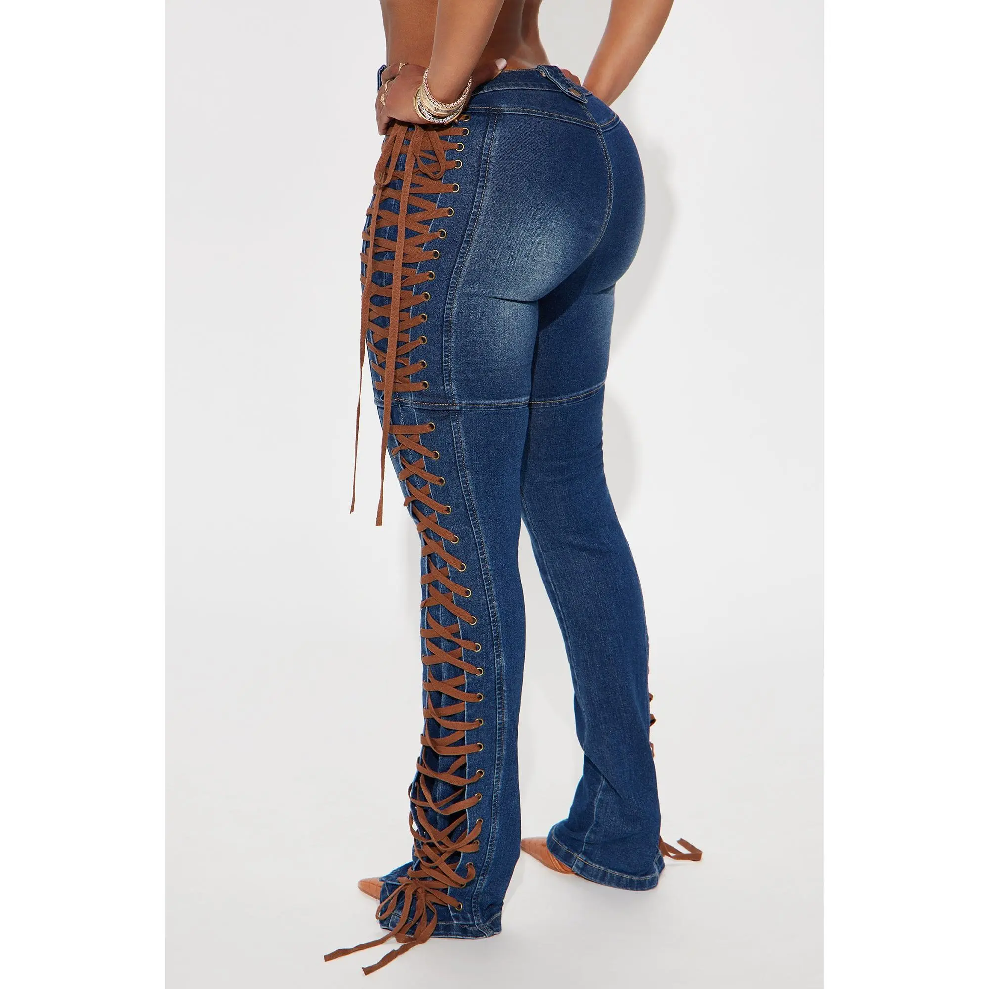 Jaw Dropper Stretch Lace Up Bootcut Jeans - Dark Wash Jaw Dropper Stretch Lace Up Bootcut Jeans - Dark Wash
