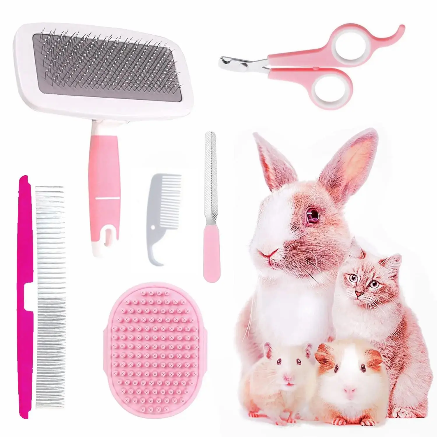 Pet Grooming Kit, 6 Counts/set Pet Grooming Supplies, Including Pet Hair Removal Comb, Shampoo Brush, Pet Grooming Comb, Small Comb, Nail Clipper, Nai