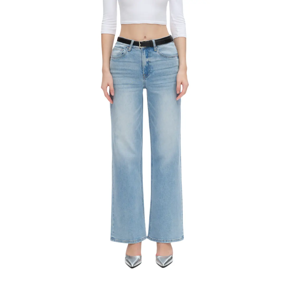 Vogatiques High Rise Straight Leg Jeans   Swiss Blue  BYT5167 Womenswear Denim Pants Bottom Underwear urban jeans