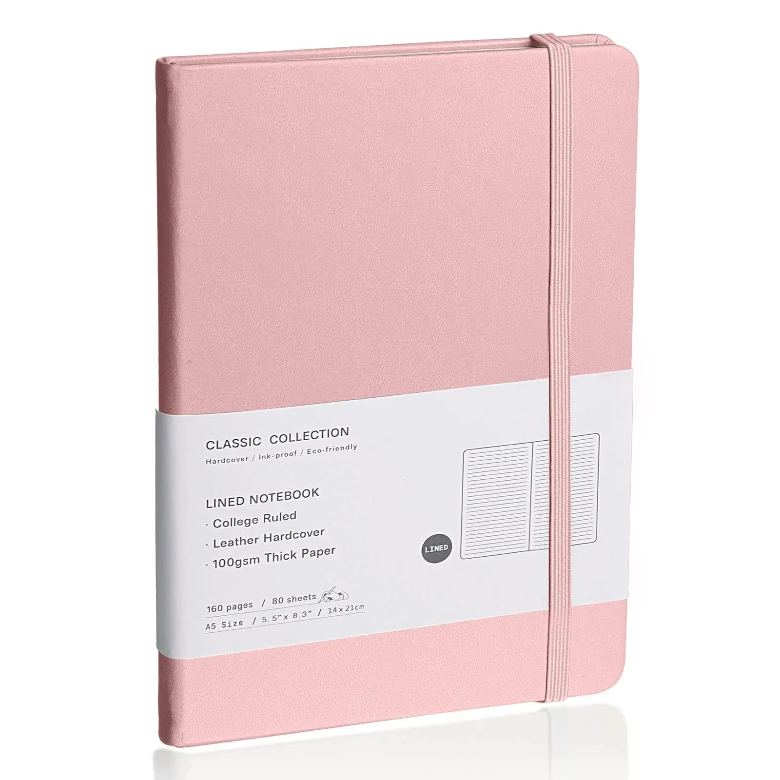 Lined Journal Notebook, (pink), 160 Pages, Medium 5.7 inches x 8 inches - 100 gsm Thick Paper, Hardcover