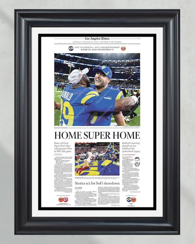 2022 LA Rams NFC Champions Framed Front Page Newspaper Print