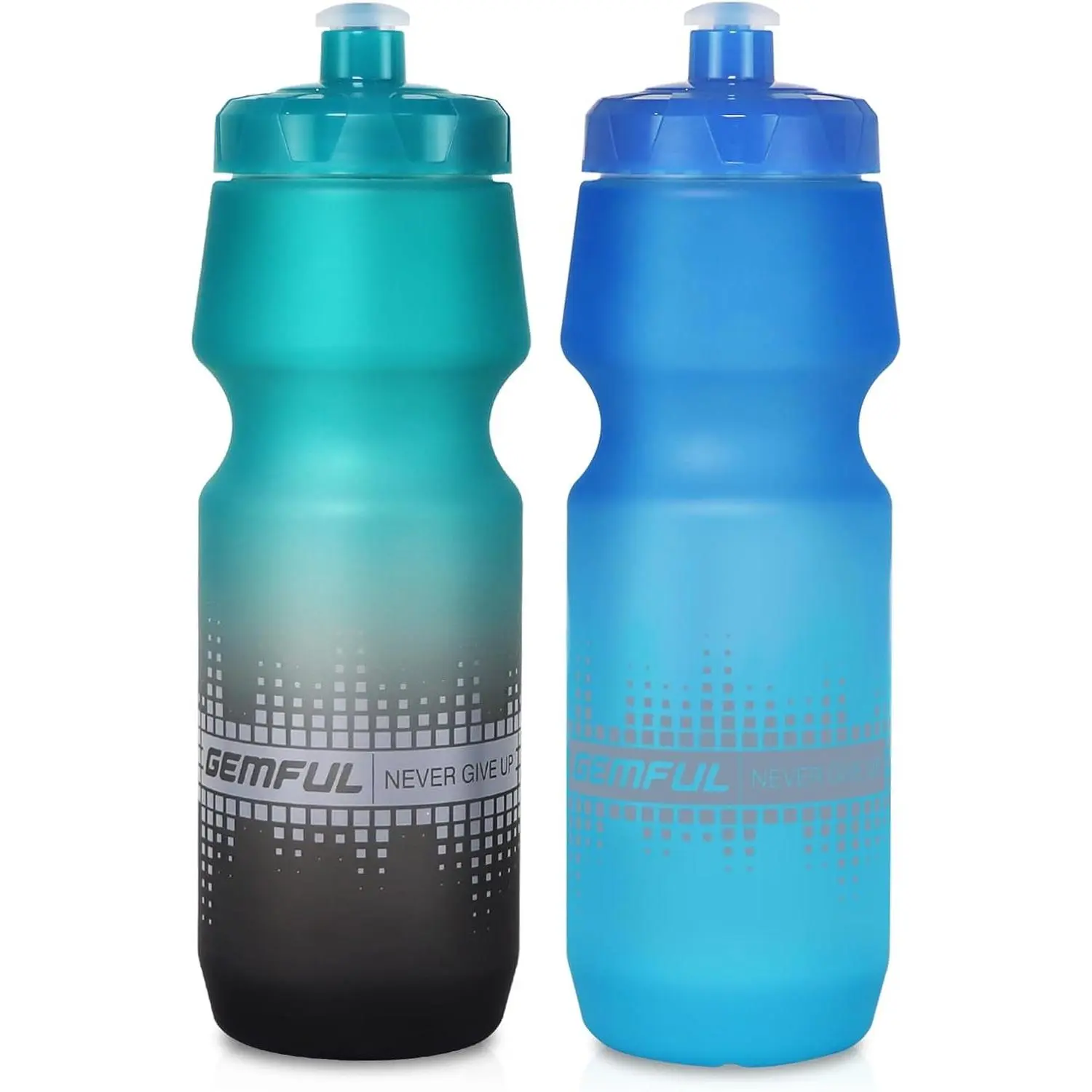 MTB Bike Water Bottles 2 Pack 24oz BPA-Free (Green Black+Blue Green) | 750ml, Leak-proof Lid, Squeeze Design for Easy Hydration, Fits Standard Bike Cages, Trail Riding, Mountain Road Bike, Fitness Gift
