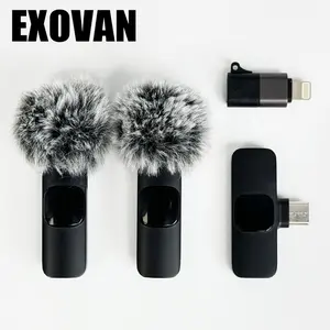 EXOVAN Wireless Mini Microphone for iPhone/Smartphone 2 Lapel Microphones with Noise Reduction for Video Recording Interviews Vlogs Stereo Audio Tools