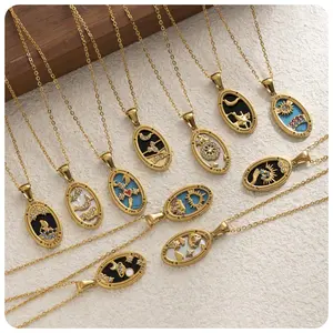 Waterproof 18K PVD Gold Tarot Necklace Women Stainless Steel Medallion Celestial Zodiac Jewelry Non-fading Daily Wear Accessory