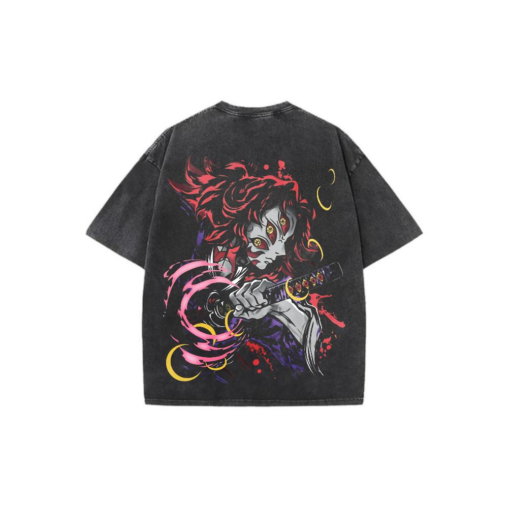 Vintage Breath of the Moon Kokushibo T Shirt Infinity Castle Arc Graphic Tee Oversized Acid Washed Cotton Anime Streetwear Soft Comfortable Casual Wear Perfect Gift for Anime Manga Fans Harajuku Street Style Oversized Fit Casual Everyday Top