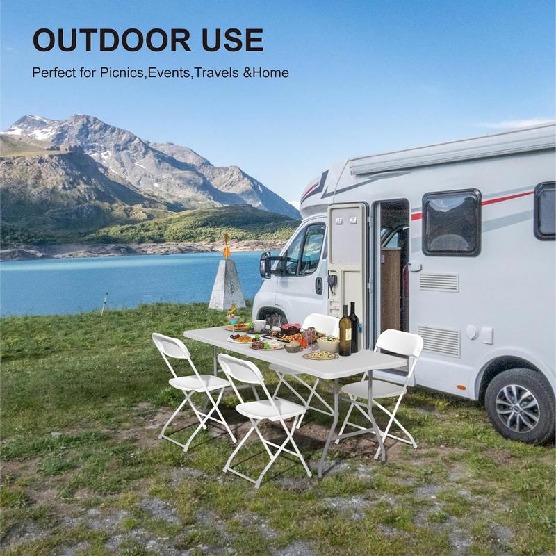6FT Folding Table for Indoor Outdoor Portable Heavy Duty Fold-in-Half Plastic Dining Picnic Party Camping Table with Carrying Handle