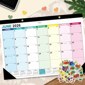 2026-2027 Wall & Desk Calendar, 19 Months, 17x12 Inch Large Grid, Includes 36 Stickers, Holidays & Notes, Home Office School Planner