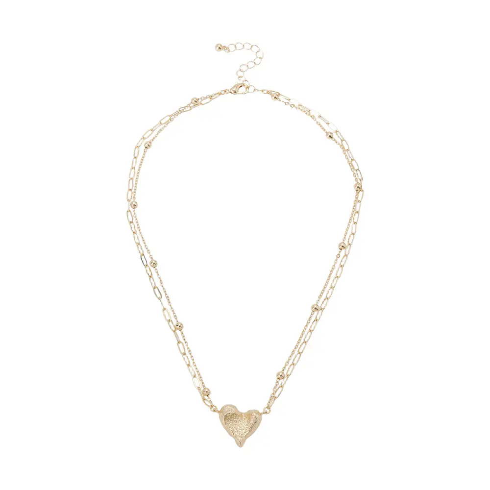 Women's New Light Luxury Frosted Heart Pendant Golden Multi-Layer Adjustable Collarbone Chain - Exquisite Jewelry Gift, Fashionable Accessories for Necklace Layering, Gold Aesthetic Piece, Fashionable Jewelry Accessories