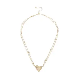 New light luxury fashion collarbone chain frosted heart pendant golden multi-layer layered adjustable necklace for women