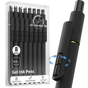 Hiacry 8 Pcs Gel Pens - 0.7mm Fine Point Smooth Writing Black Ink, Quick-Dry Long Lasting Fidge Pens, School & Office Supplies for Men Women