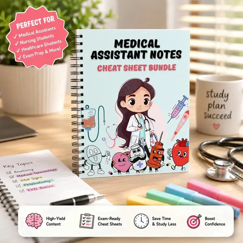 Medical Assistant Study Notes Bundle  70-Page Healthcare Quick Reference Guide