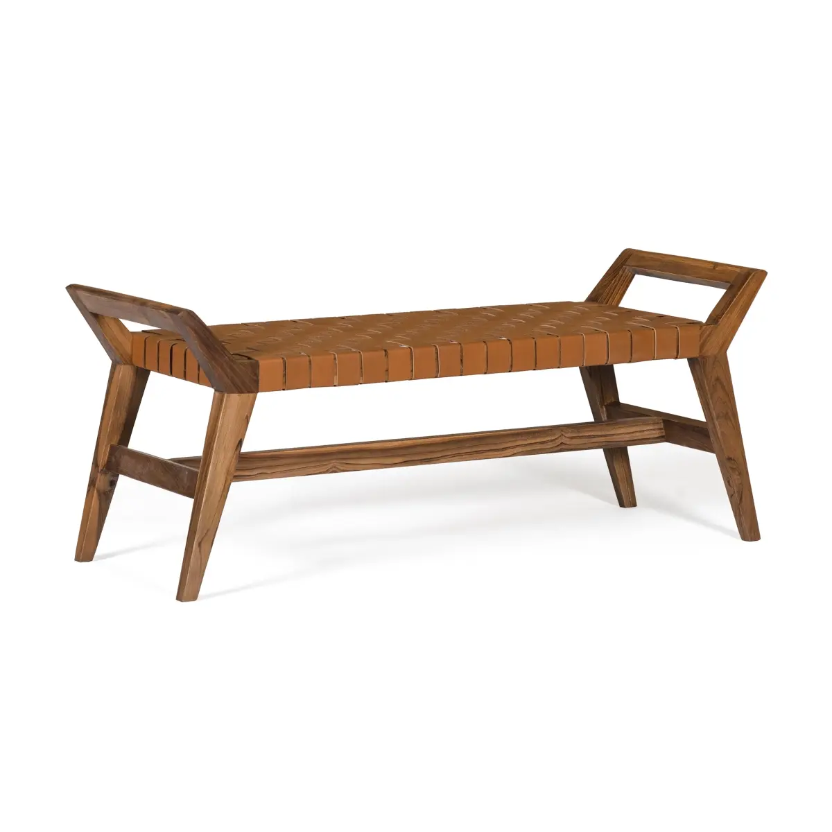 Union Home BDM00071 Cove Bench, Brown, Modern, Leather Seats, Mid-Century
