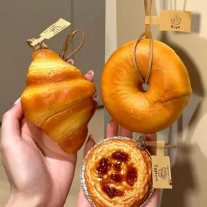 Creative Simulated Egg Tarts & Bagel Avocado Pendant, Car Hanging Ornament, Trendy All-match & Exquisite Bag Charm for Birthday Gift, Purse Accessories