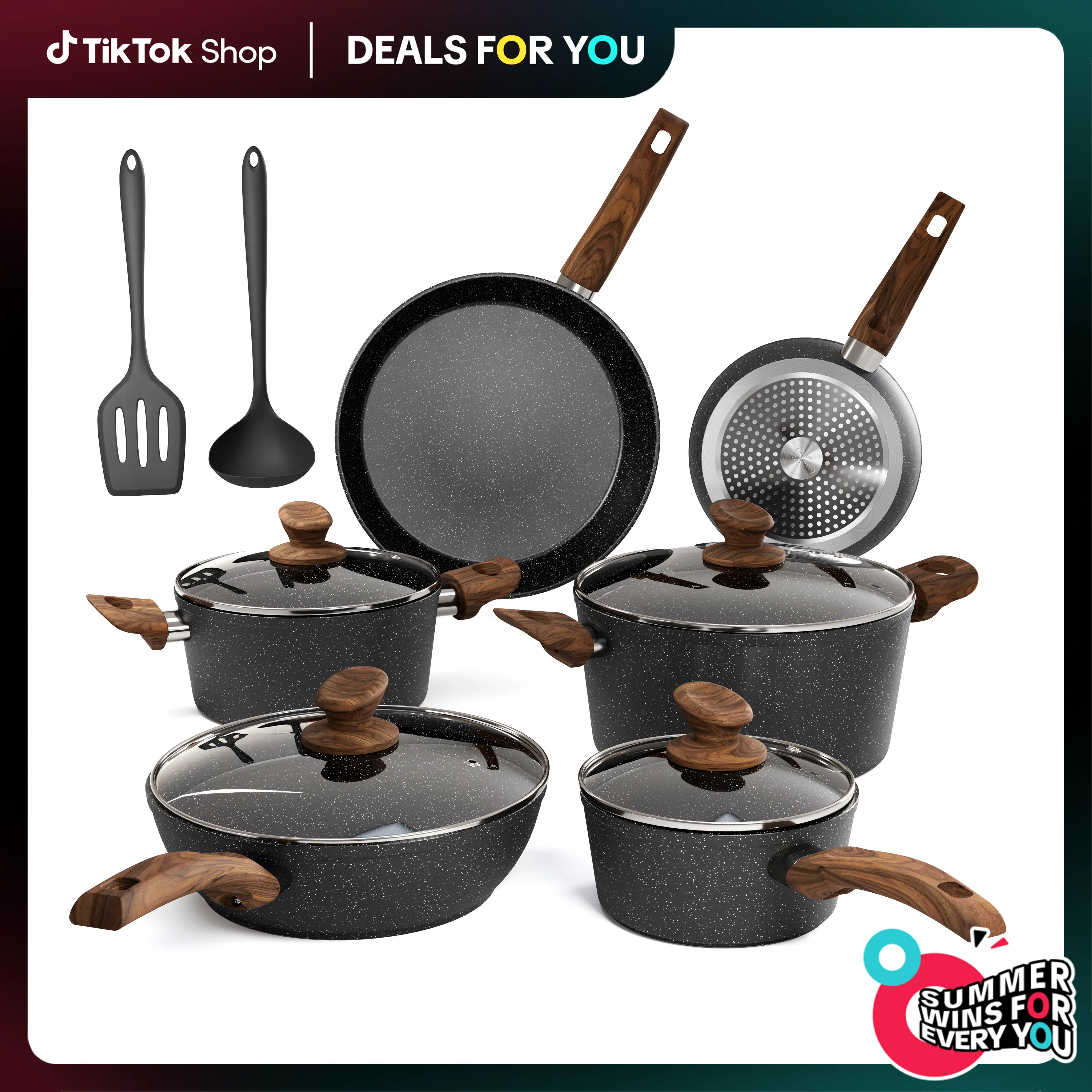 Kitchen Academy 12 Piece Nonstick Pots and Pans Set, Non Stick Induction Cookware Set, Kitchen Cooking Set, Frying Pans Saucepans