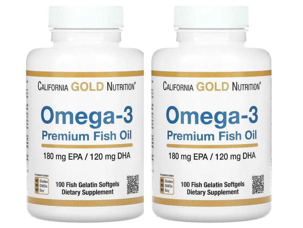 Omega-3 Premium Fish Oil by California Gold Nutrition, Concentrated Formula with EPA & DHA, Support for Optimal Lipid Profile & Immune System, Gluten Free, Non-GMO, 100 Fish Gelatin Softgels - 2 Pack