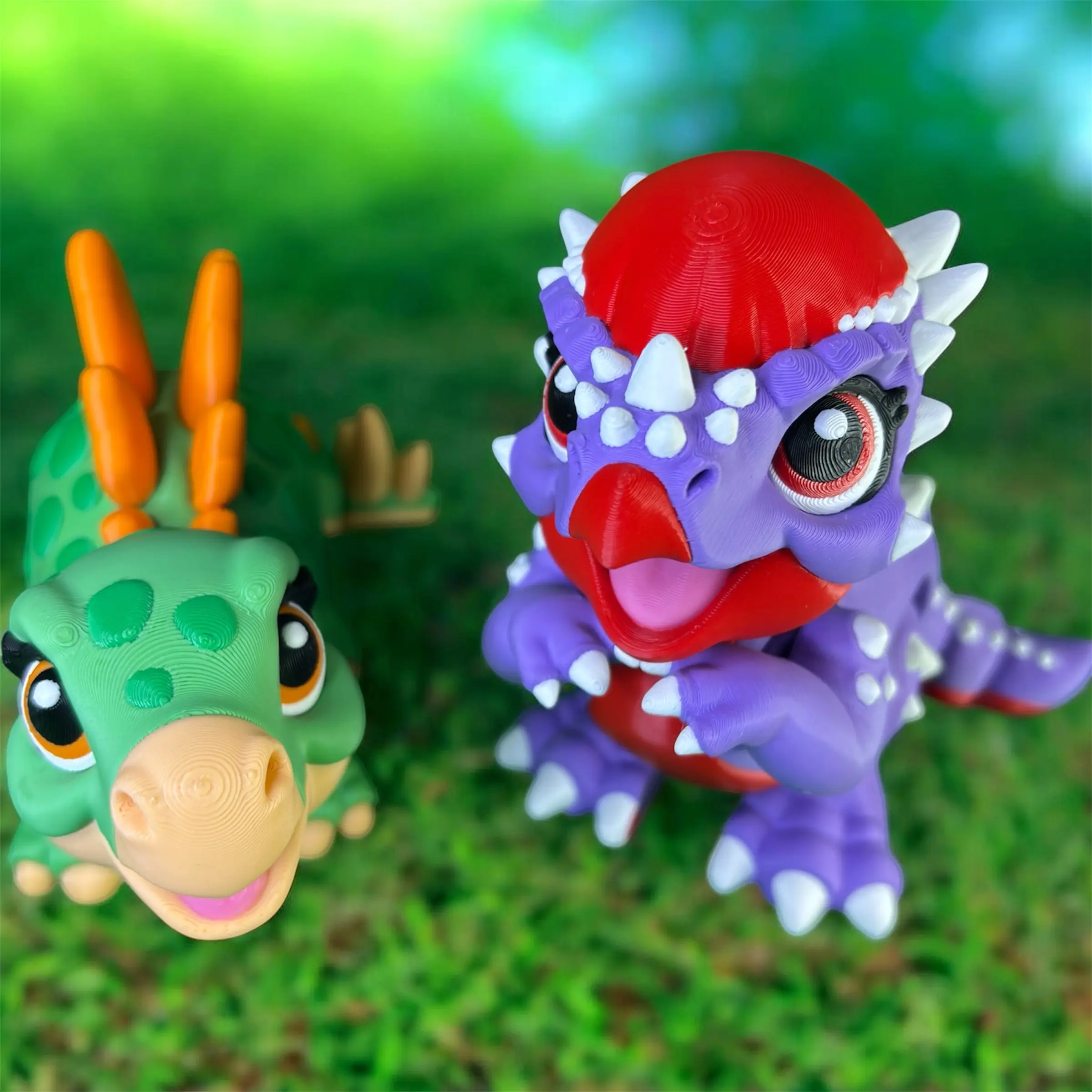 Baby Dino Duo – Set of 2 Articulated 3D Printed Dinosaur Fidget Toys | Stegosaurus + Pachycephalosaurus | Poseable Desk Buddies & Gift