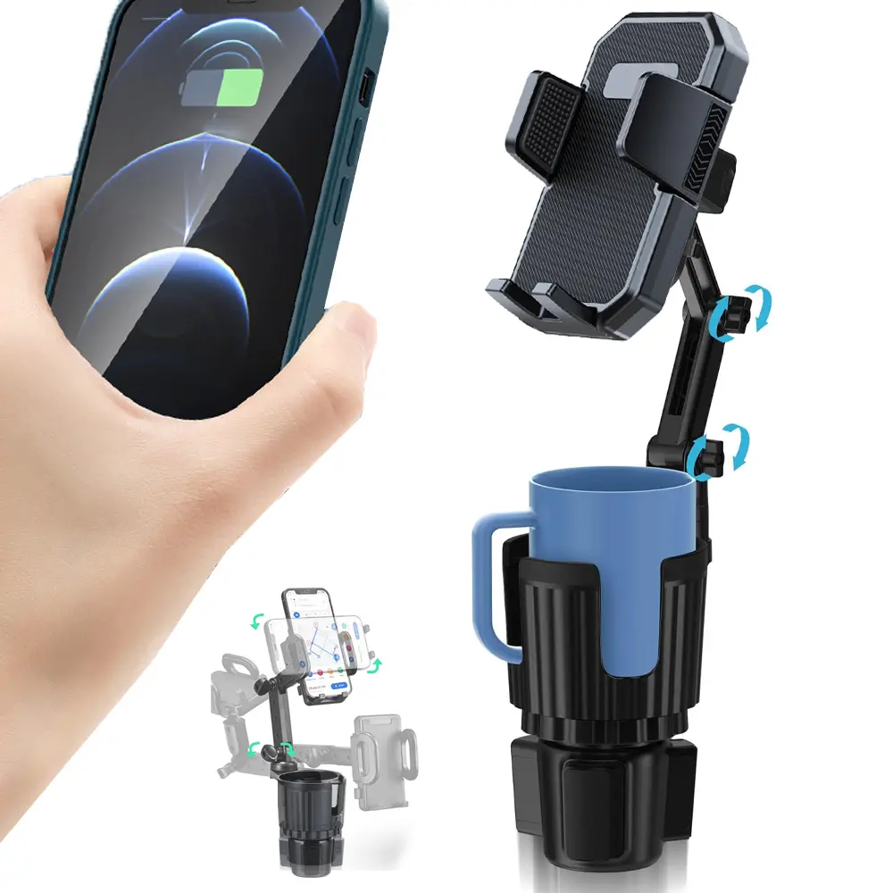 2026 Upgraded 3 in 1 Car Cup Holder Expander,Adjustable Base Long Arm Cup Holder Cradle, Folding Support Legs,Cup Phone Holder, Compatible with iPhone 17/16 / 15/14 / 13/12 Series, Secure Fit for Car or SUV