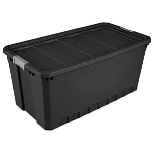Sterilite 50 Gal Rugged Industrial Stackable Storage Tote w/ Lid, Black, 3 Pack Sterilite 50 Gal Rugged Industrial Stackable Storage Tote w/ Lid, Black, 3 Pack