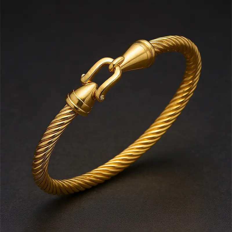 New Steel Wire Button Pattern Horseshoe Gold-Plated Stainless Steel Bracelet 18k, High Quality Waterproof Couple Bracelet, Wife, Snake Chain Bracelet, Exquisite Adjustable Bangle, Adjustable Bracelets