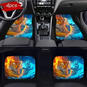 4pc Tiger Pattern Car Floor Mats Set, Anti-Slip Durable, Easy to Clean, Odorless, Suitable for Various Cars, Enhance Driving Experience