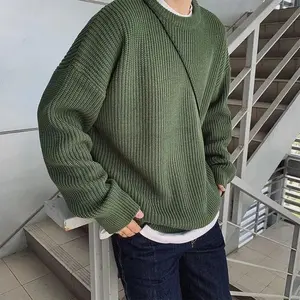 Men Autumn Solid Color Wool Sweaters Slim Fit Streetwear Mens Clothing Casual Knitted Sweater Men Korean Fashion Pullovers