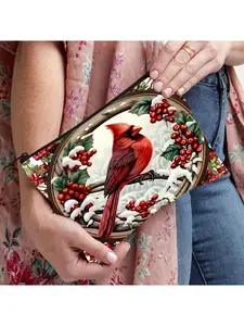 1pc Oilcloth Awning Pattern Zipper Bag, Toiletry Organizer Pouch, Makeup Storage Bag, Travel Essential Carry-On Coin and Food Pouch, New Arrival Digital Print Bird Pattern