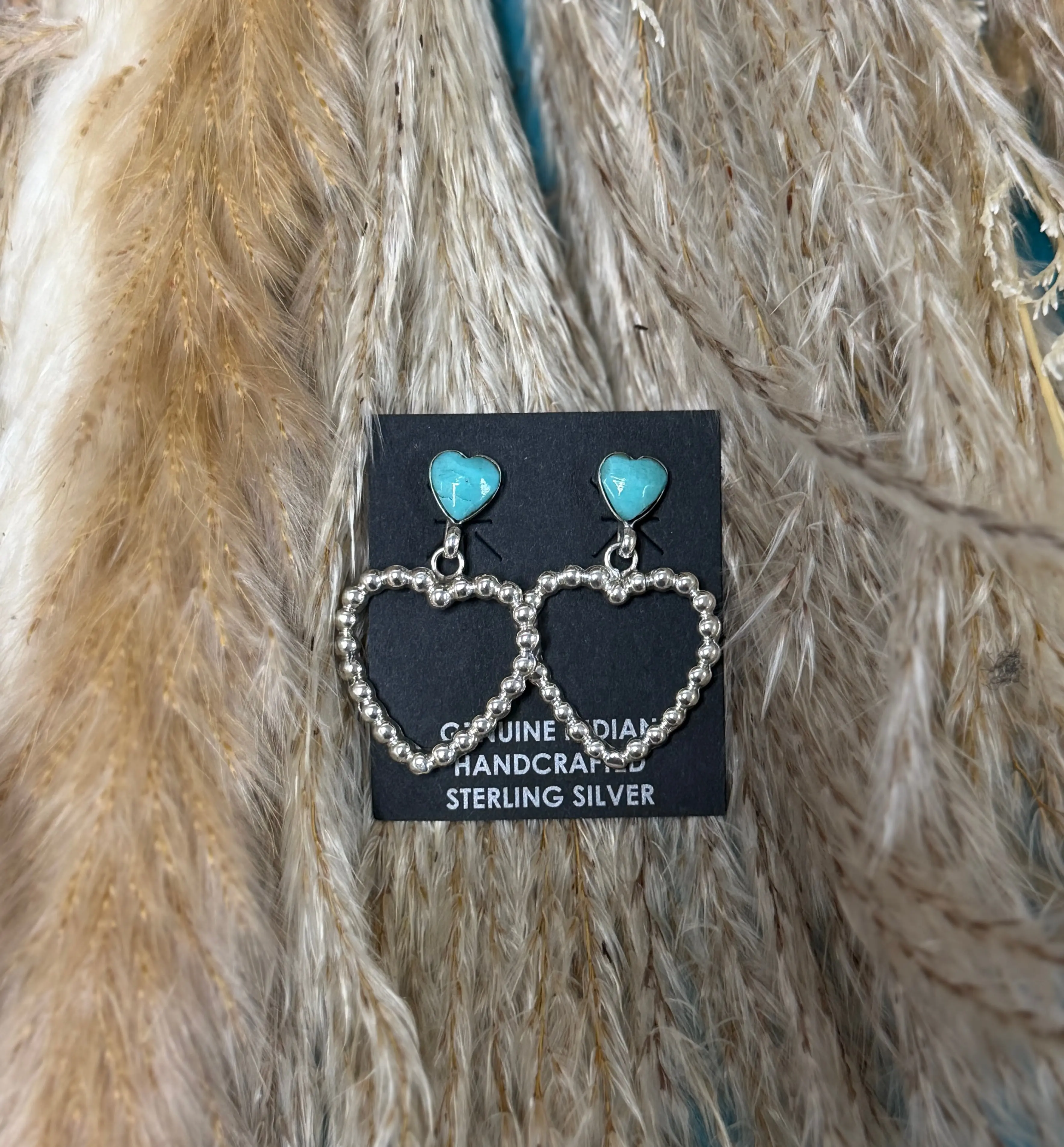 Phyllis A. Smith Kingman Turquoise Heart Dangle Earrings | Native Made 925 Sterling Silver