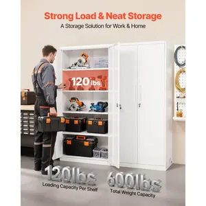 summervibes Lockable Steel Frame Home Storage Cabinet, 68.9 in 5-Tier Tool Cabinet with 4 Adjustable Shelves, 2 Magnetic Doors, 2 Keys, Secure Lock, for Garage, Office, White, Steel Frame Cabinet