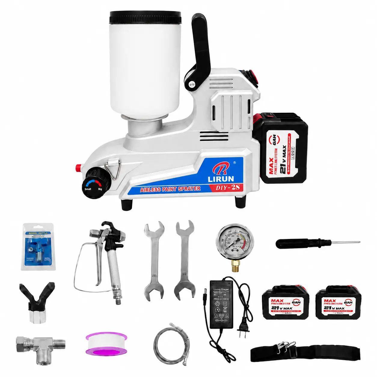 Cordless Airless Paint Sprayer 1000W 2700 PSI 2 x 21V 6000mAh Rechargeable Li-Ion Batteries 1.2 L/min Flow 2.5L Hopper for Latex Oil-Based Paint Polyurethane and Medium-Viscosity Anti-Corrosion Coatings Cost-Effective for Home Improvement Projects