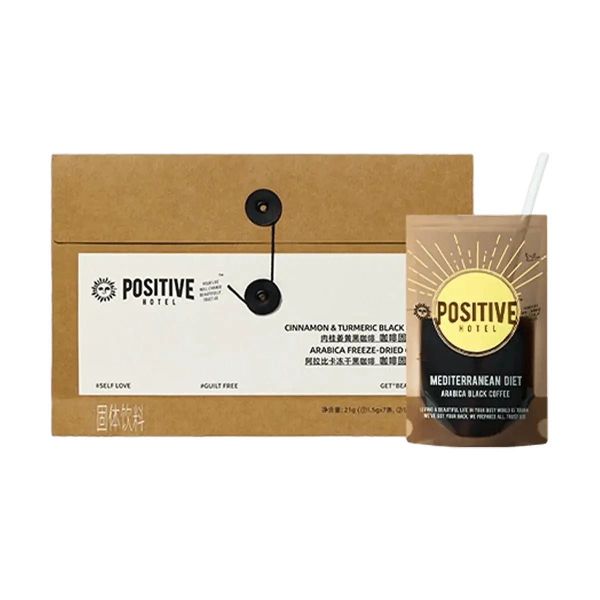 Positive Hotel Mediterranean Coffee - Freeze-Dried Instant Americano with Cinnamon & Turmeric - 7 Sachets (21g)