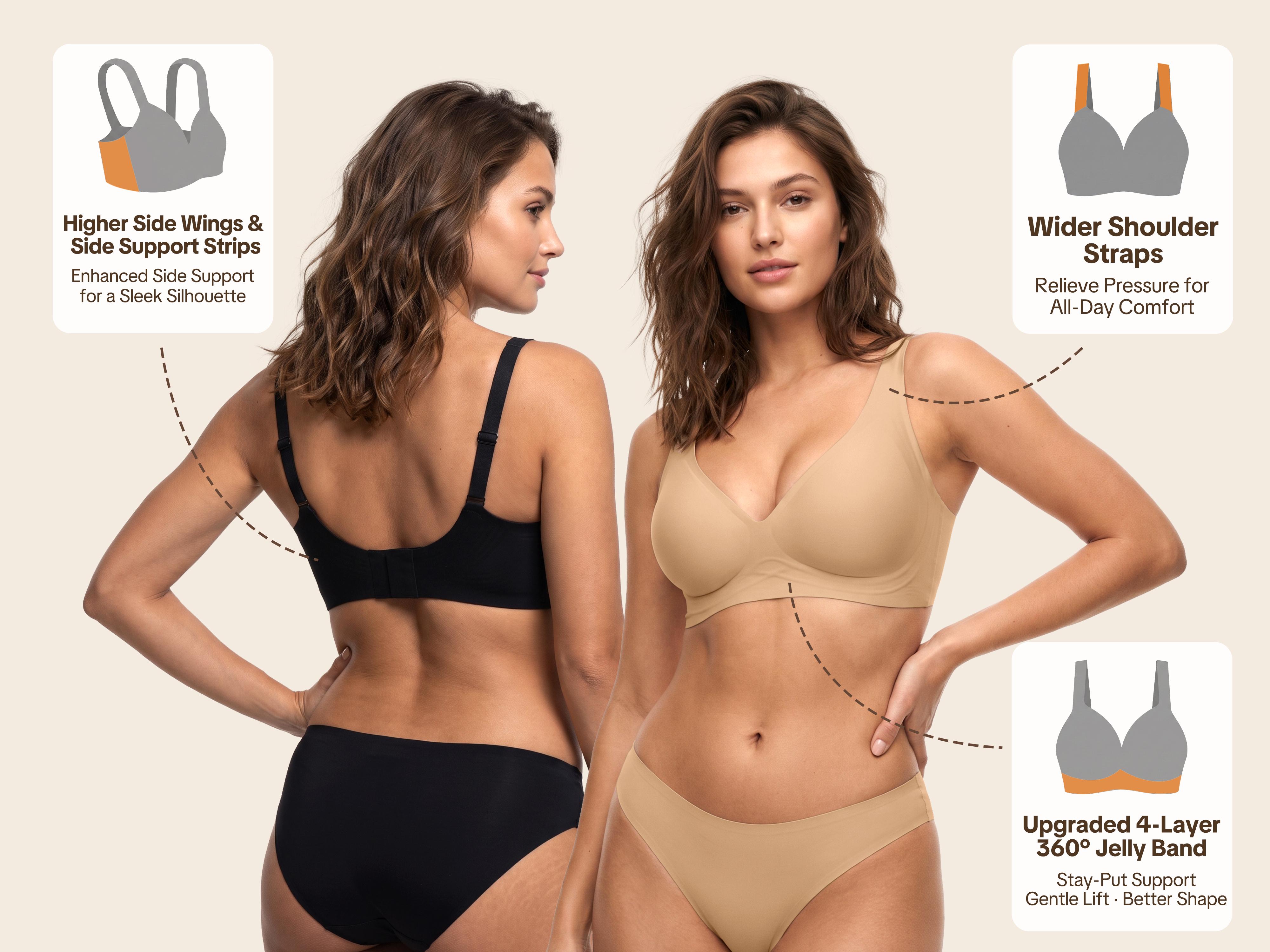 HSIA Plungia Women's Deep V Wireless Seamless Bra, Full Coverage 4-Way Stretch T-Shirt Bra with W-Jelly Support Band, 3D Molded Breathable Cups, Smoothing Wide Wings & U-Back, Adjustable Anti-Slip Straps (Free Extender Included)