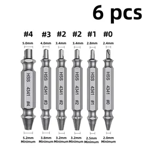 Stripped Broken Screw Remover, 6 Counts Set Easy Out Bolt Extractor, Damaged Screw Extractor Set, Double Head Extraction Design Extractor Head, Household Repair Tools, Power Tool Accessories, Screwdriver Bit Clip-MM1