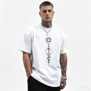 Planet Creative Print Men's Short Sleeve T-Shirt, Casual Round Neck Top, Versatile And Comfortable Tee, Spring& Summer Collection cotton