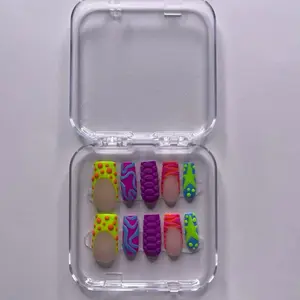 Custom Press On Nails - Neon Colorful Designs in Clear Storage Box for Easy Application
