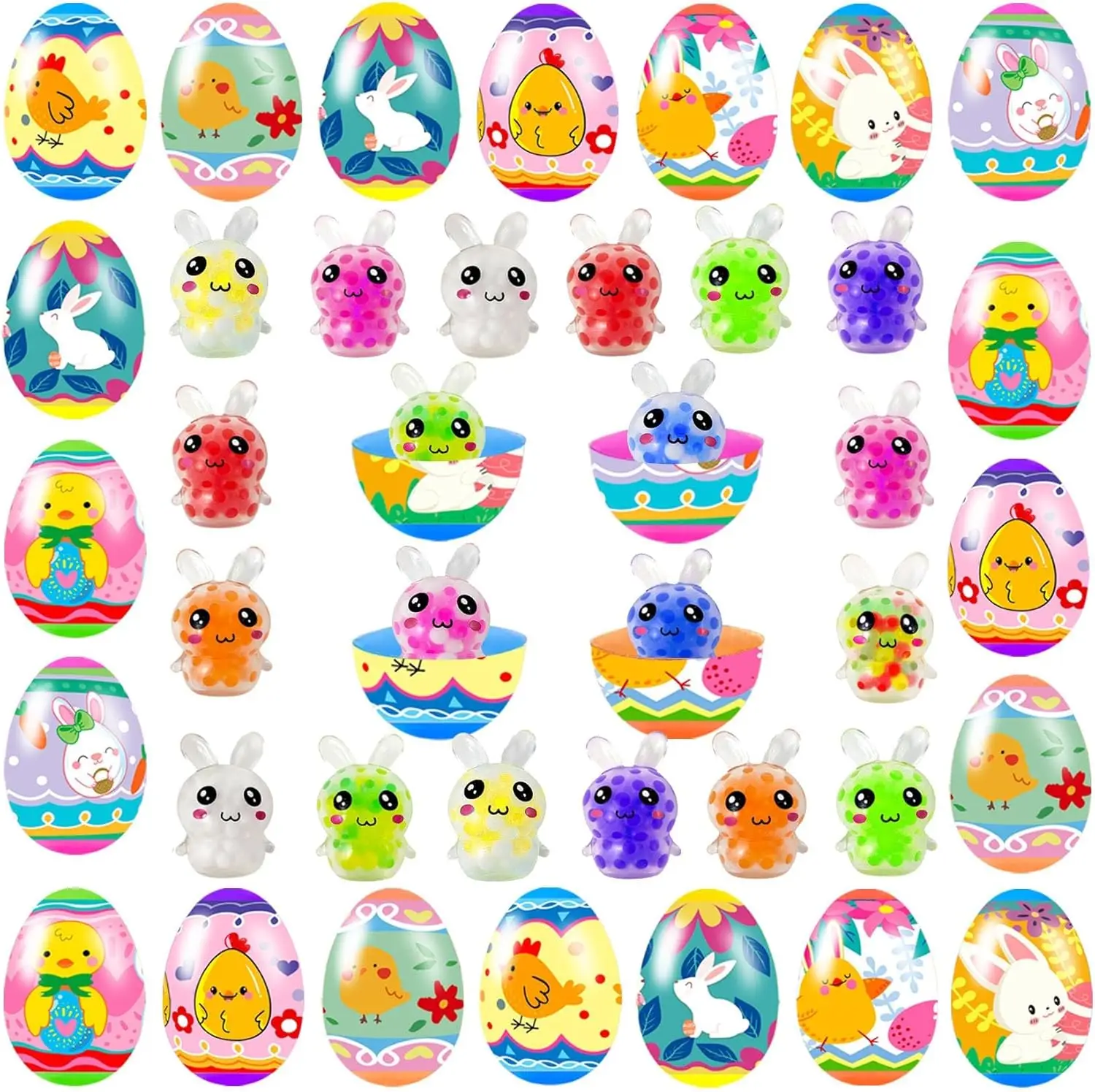 24 Pack Prefilled Easter Eggs with Squeeze Toys – Colorful Easter Stress Balls for Kids & Adults | Fun Easter Basket Stuffers, Party Favors & Egg Hunt