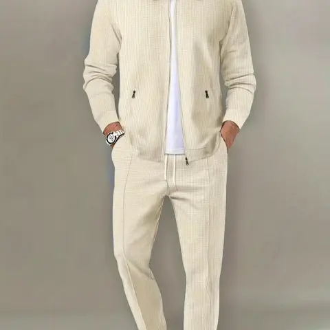 Men's 2-Piece Plain Zip-Up Jacket & Drawstring-Waist Pants, Men's Sportswear for Gym, Workout and Running, Activewear Set, Streetwear Tracksuit Set, Athletic Gym Outfits, Activewear Tracksuits, Activewear Fitness Outfit, Workout Sets