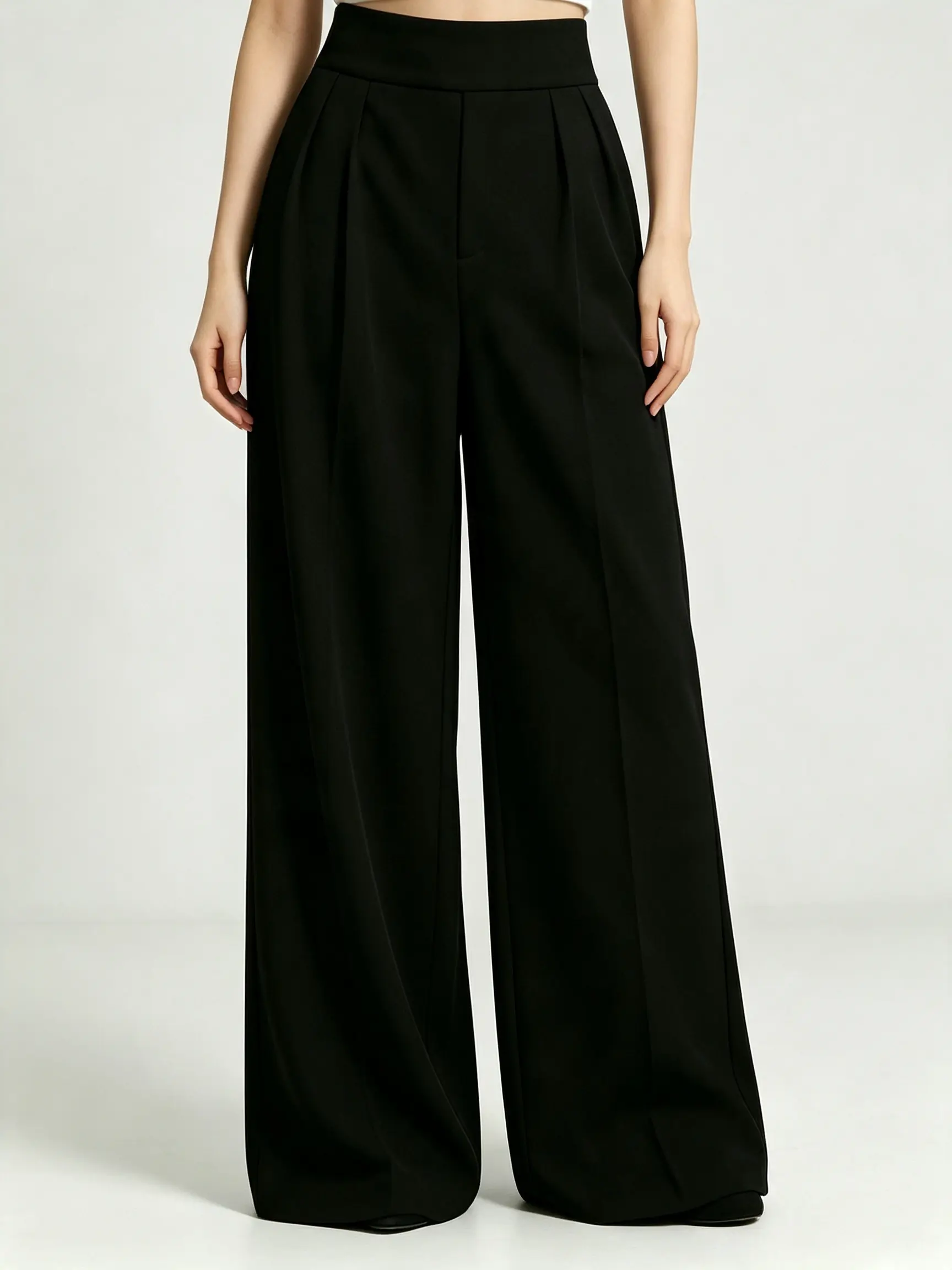 Full drape!High-waisted pleated khaki wide-leg suit pants that make you look taller and slimmer, casual trousers