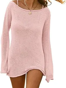 2026 New Plus Size Women's Knitted Lace Long Sleeve Top, Elegant Medium-Length Knitwear, Solid Color, Stylish, Comfortable and Fitted Upper Garment