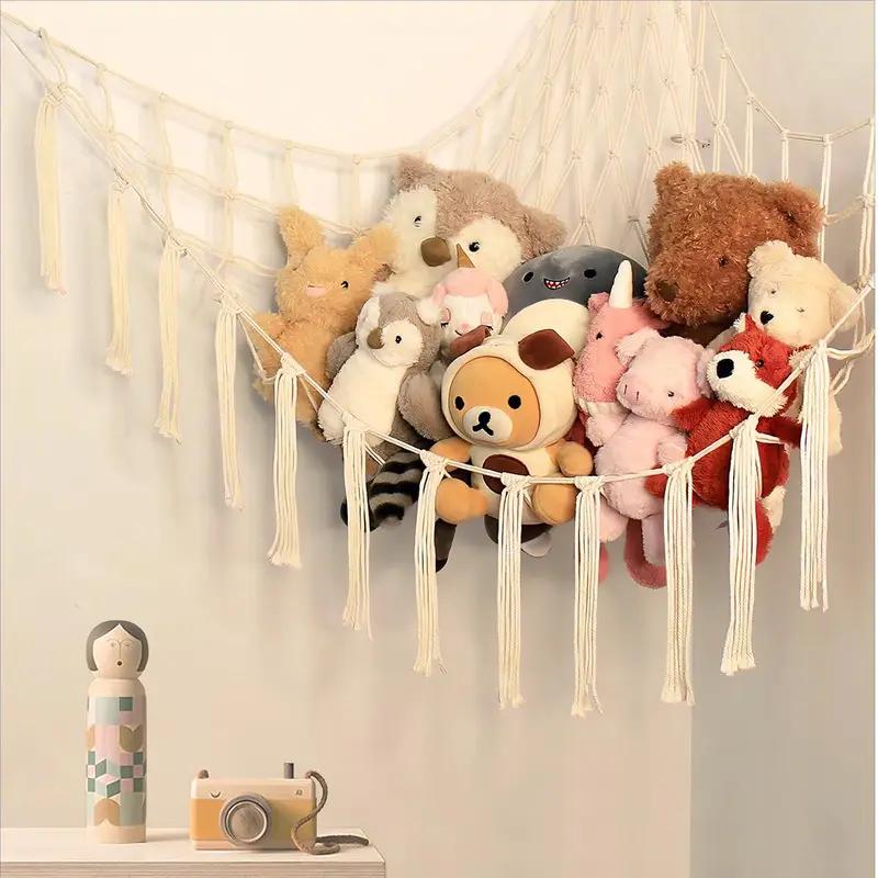 Pink Stuffed Animal Storage Hammock Large Corner Net for Toys Cute Plush Holder for Kids Baby Nursery Wall Bedroom Home Decor